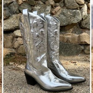Lightly worn silver cowboy boots